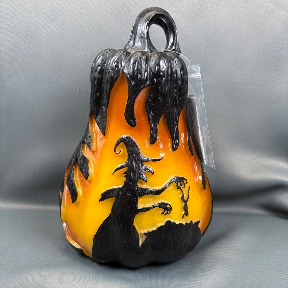 Halloween Light Up Plastic Gourd Witch Silhouette Black Orange, NEW, VIDEO